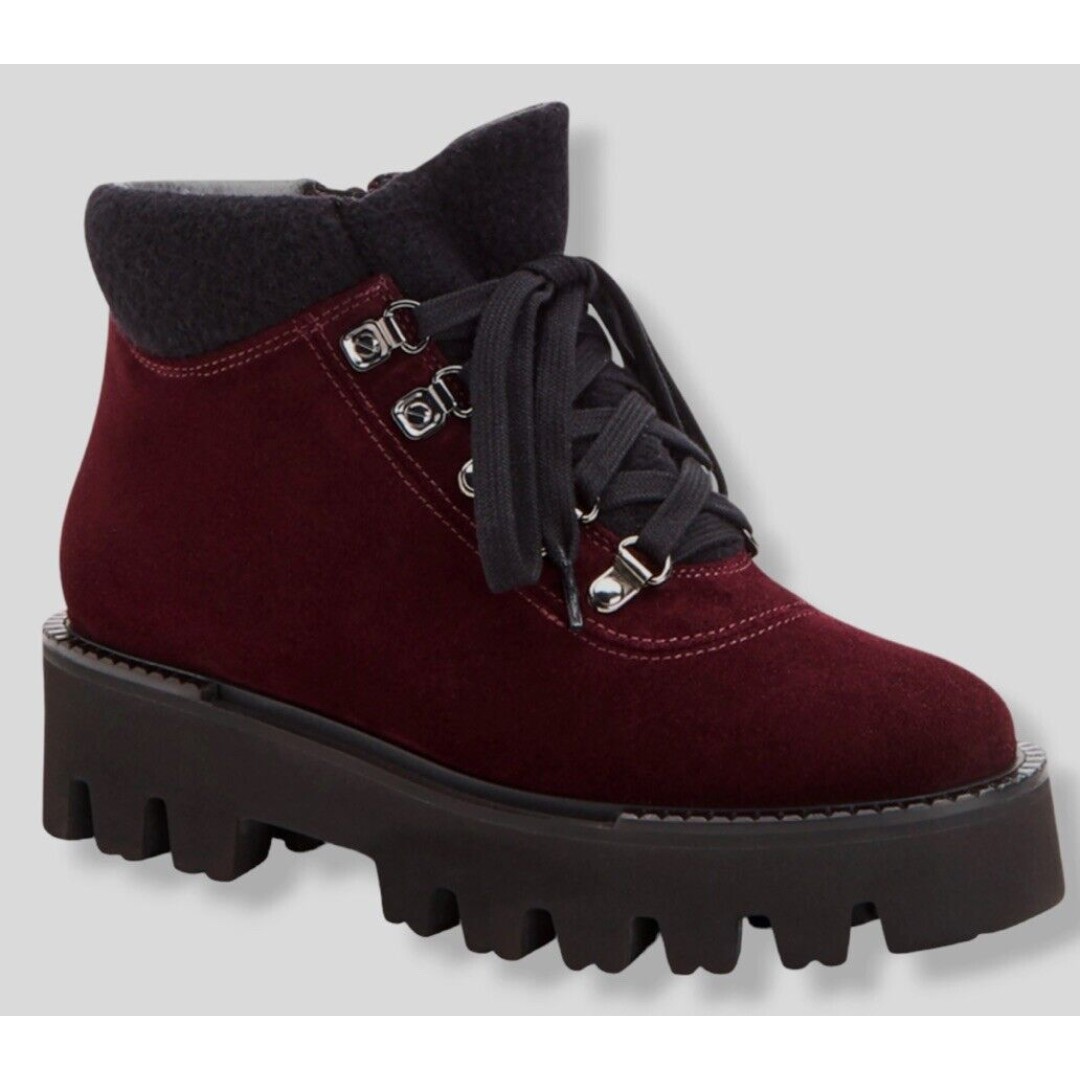Aquatalia Angie Suede Recycled Cashmere Boots In Oxblood/Black Sz 5.5 New