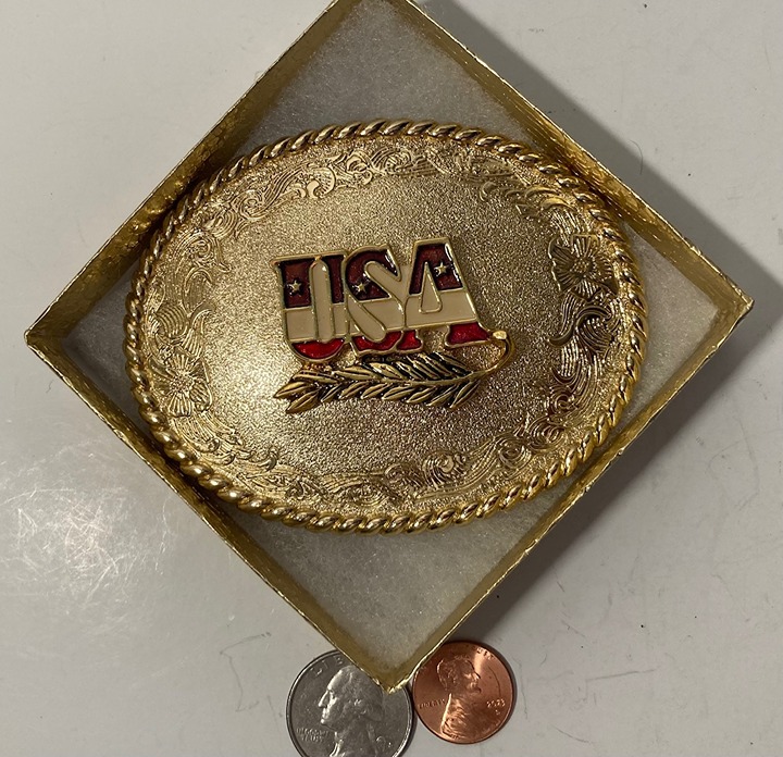 Vintage 1978 Metal Belt Buckle, Crumrine, USA, Nice Western Design