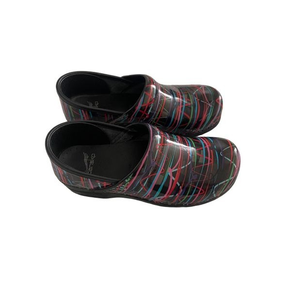 Dansko Womens Multicolor Scribble Professional Streamers Patent Clog Size 40