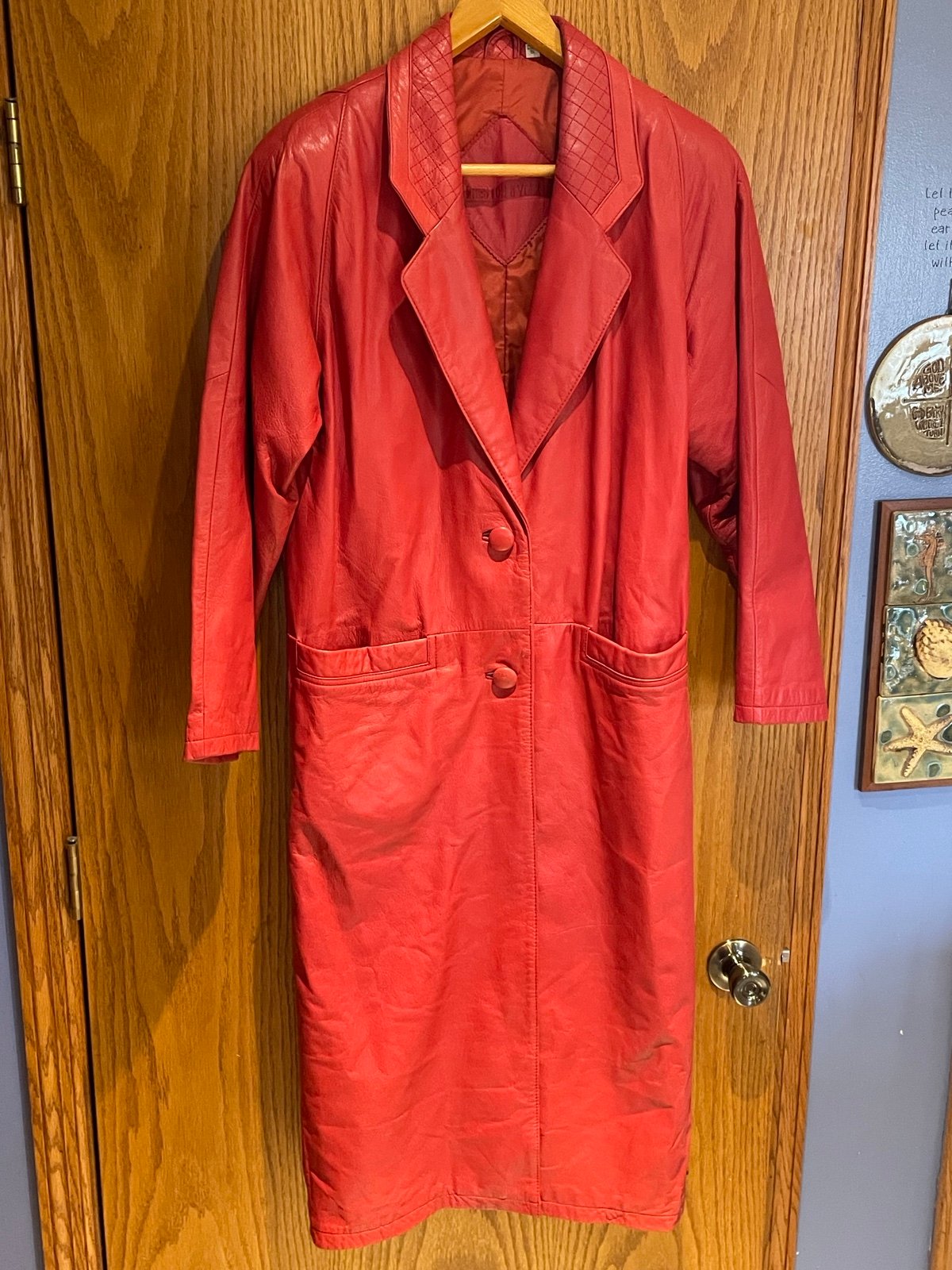 Vintage Preston & York Red Leather Trench Coat