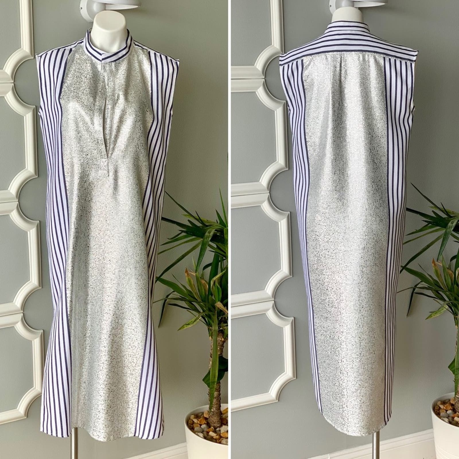 Koch Metallic Striped Plunge Neck Dress