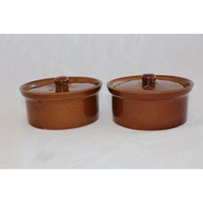 Vtg Pearson's Of Chesterfield 1810 Pair Of Shiny Brown Ceramic Soup Crocks