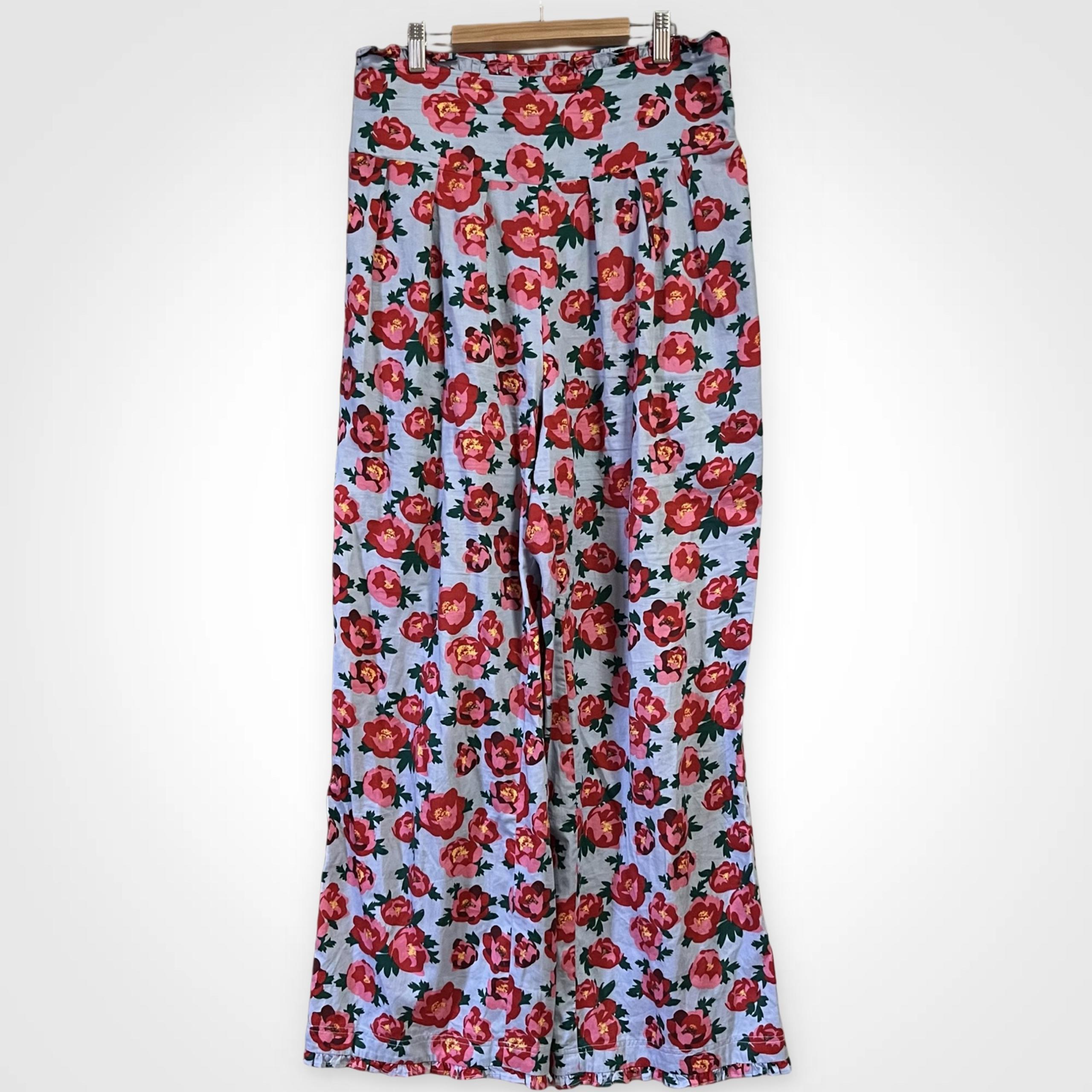 NWOT EDDY Floral Wide-Leg 100% Cotton Stylish Pants Statement Pants M