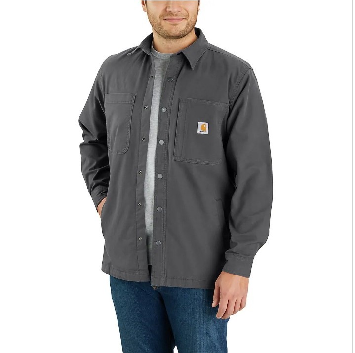 Carhartt Rugged Flex Relaxed Fit Canvas Fleece-Lined Snap-Front Shirt Jacket