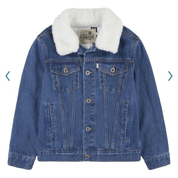 NWT Boys Levi's SilverTab Sherpa Collar Denim Trucker Jacket Blue Size L