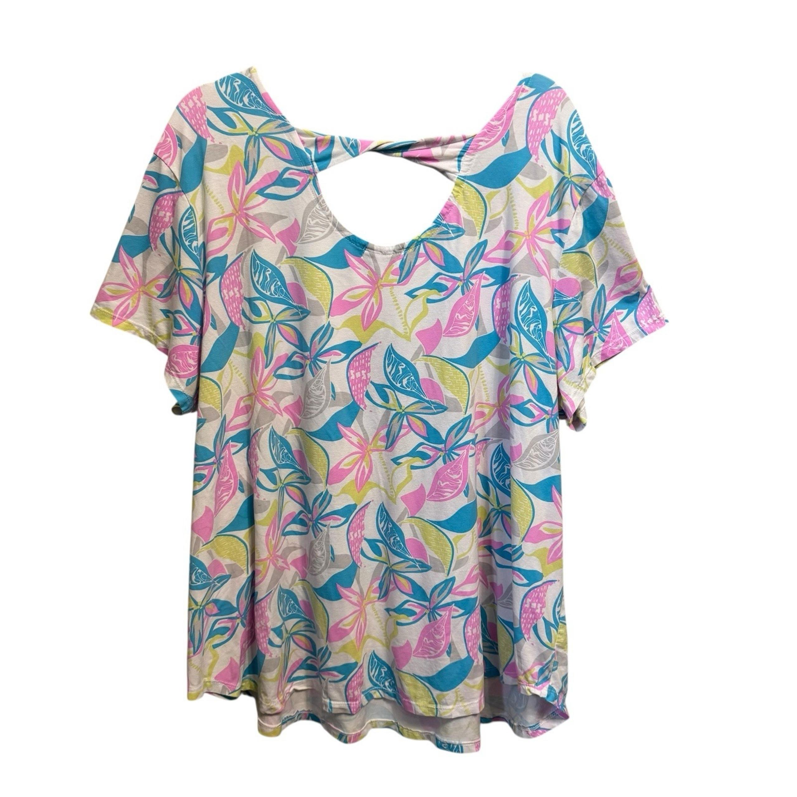FRESH PRODUCE Size 3X Pullover Top Stretchy Knit Floral Print Beachy USA