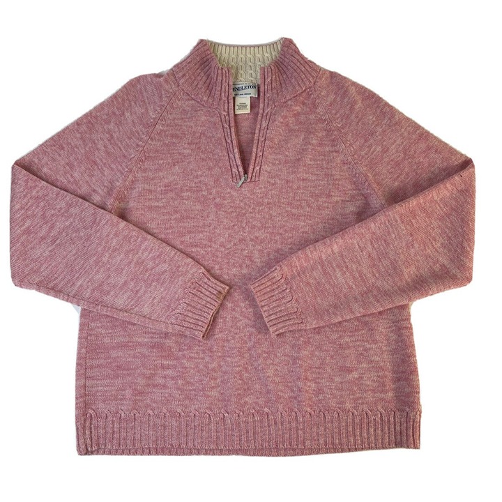 Vintage Pendleton Womens Large Merino Wool Cashmere 1/2 Zip Sweater Pink