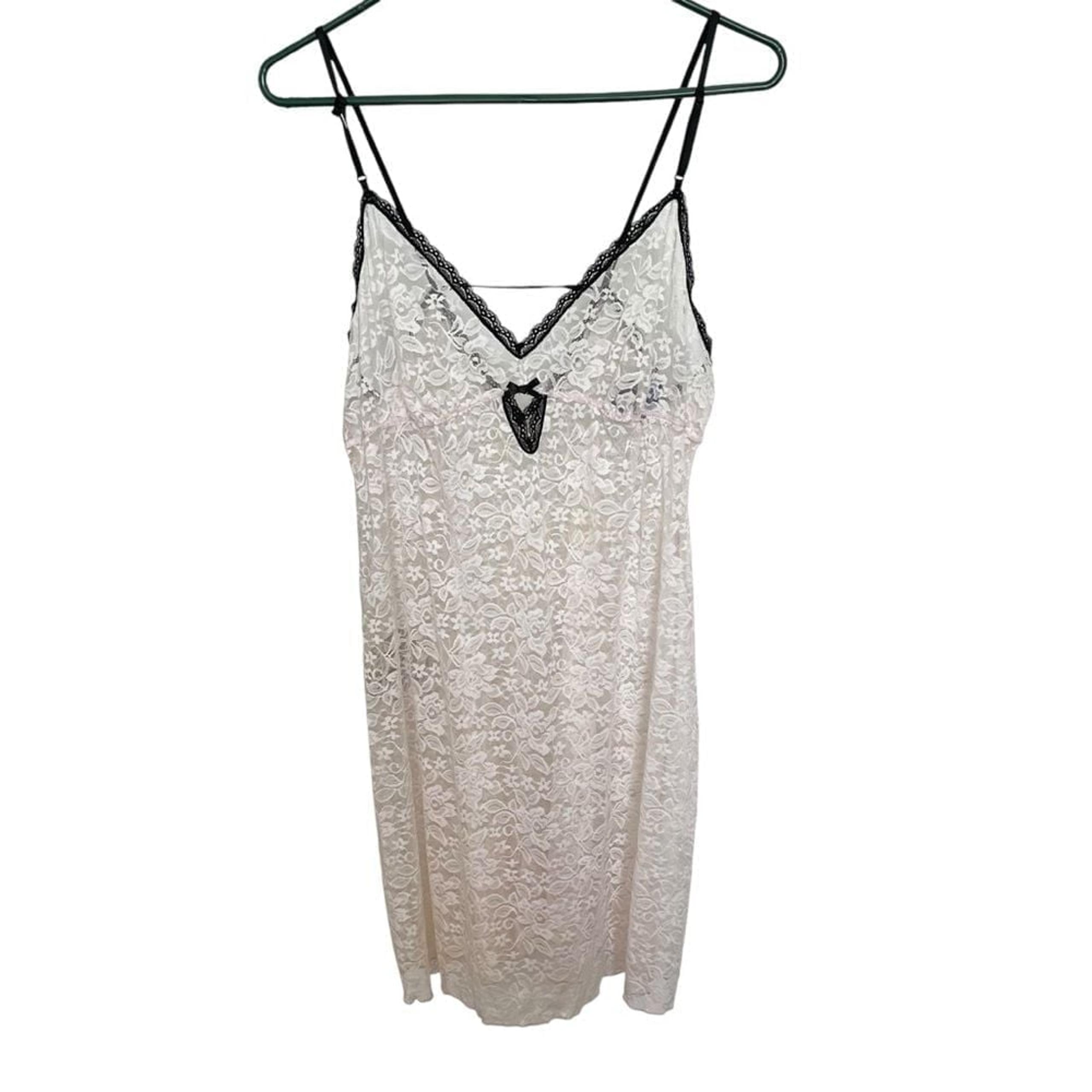 Apt.9 Chemise with Straps Womens XL Floral Black Lace Trim Retro Classic Ivory