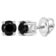 0.50 Cttw Round Black Diamond Solitaire Stud Earrings 10k White Gold