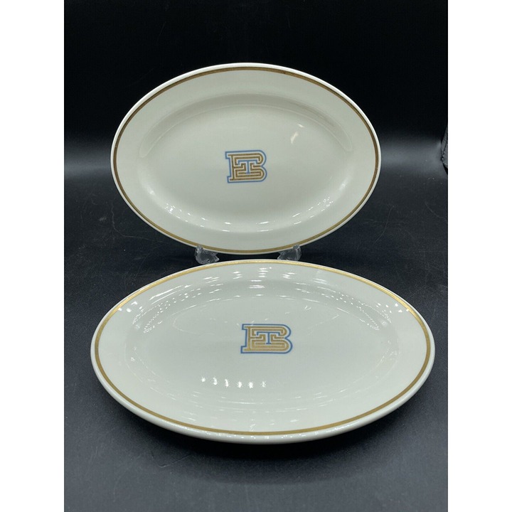 Mayer China Oval Plates Restaurant Ware Gold blue Set 2 The Bank Downtown 260