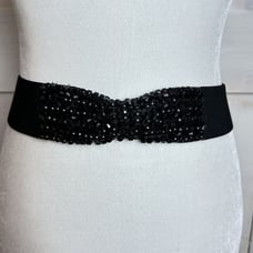BCBG MAXAZRIA Black Beaded Bow Elastic Belt Stretch NWT Size XS Party Dressy