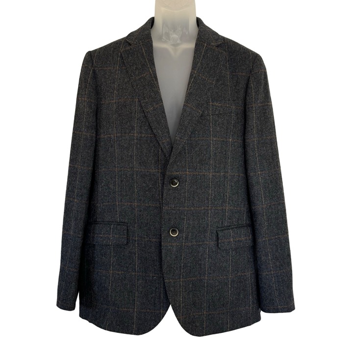 Hackett Mayfer Charcoal Gray Plaid Woven Wool Robert Noble Blazer Men's Size 42L
