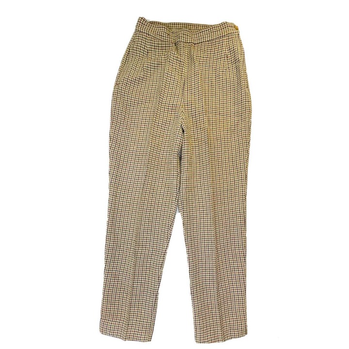 Vintage Virgin Wool Houndstooth Pleated Cropped Trouser Pants Womens XS