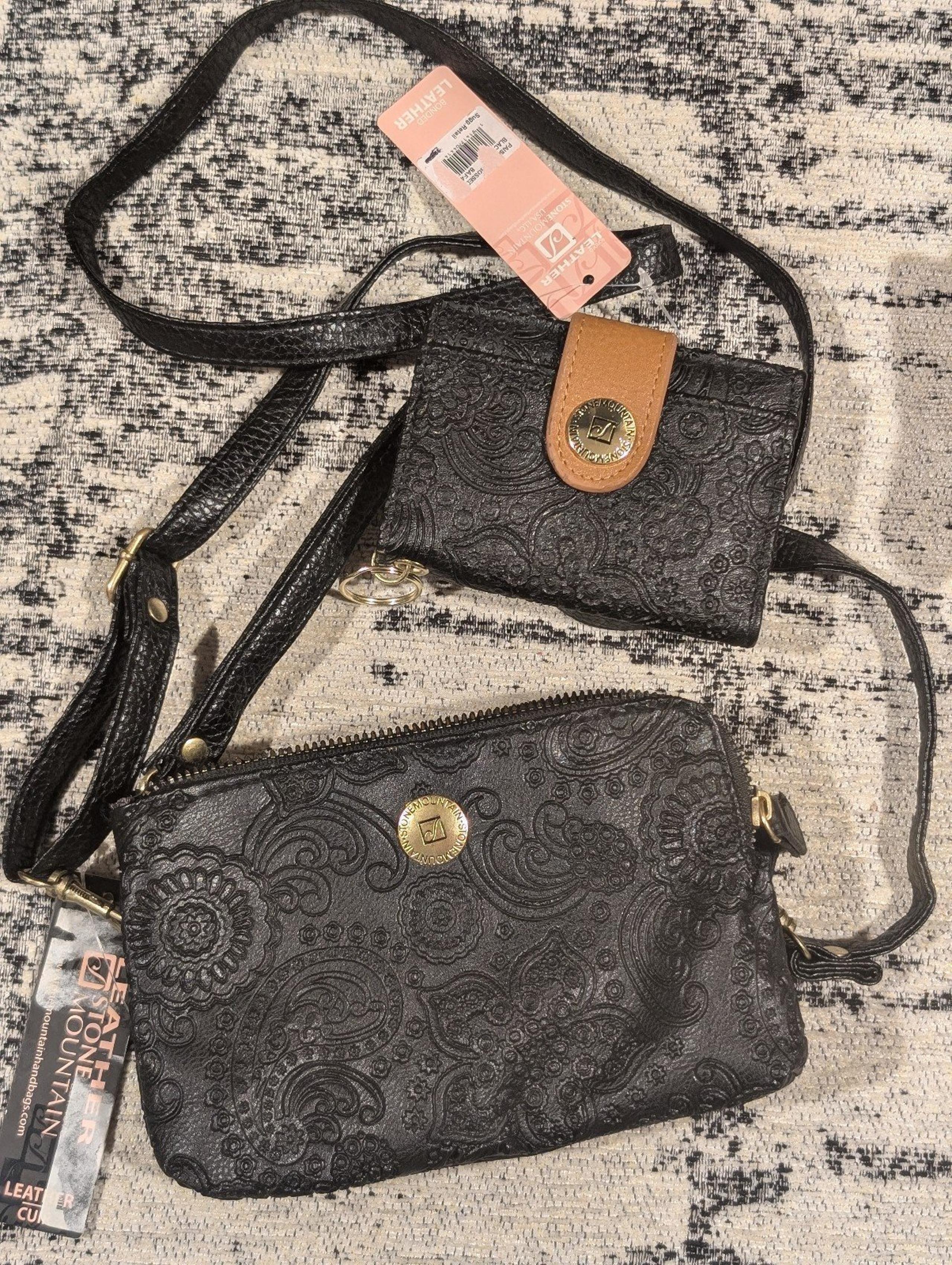 Stone Mountain Black Embossed Small Crossbody Bag/Purse With Wallet