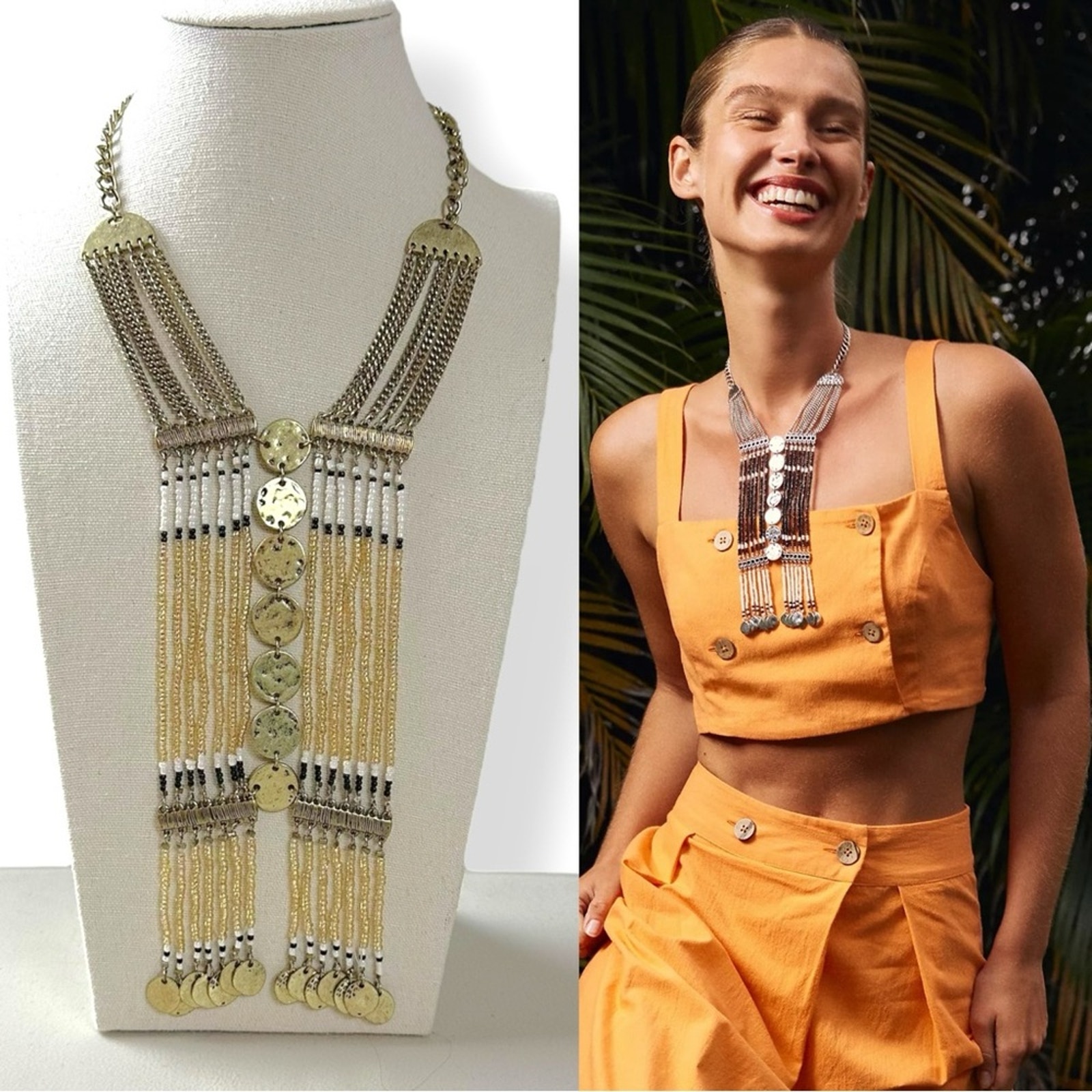 Free People Bohemian Beaded Chunky Dangle Necklace NWT Gypsy Witchy Jingle