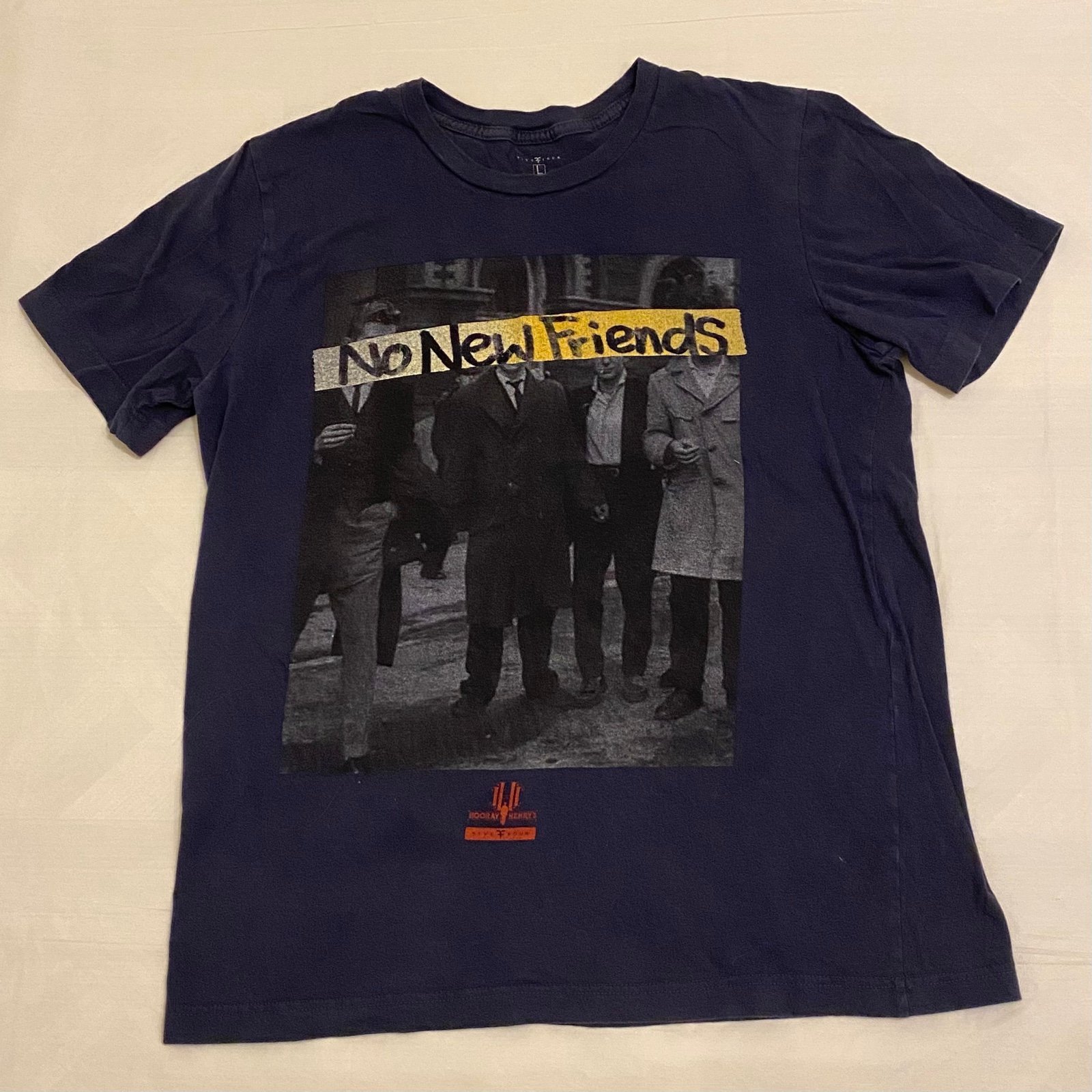 Vintage Five Four Hooray Henry’s NO NEW FRIENDS Navy Blue T-Shirt Size L