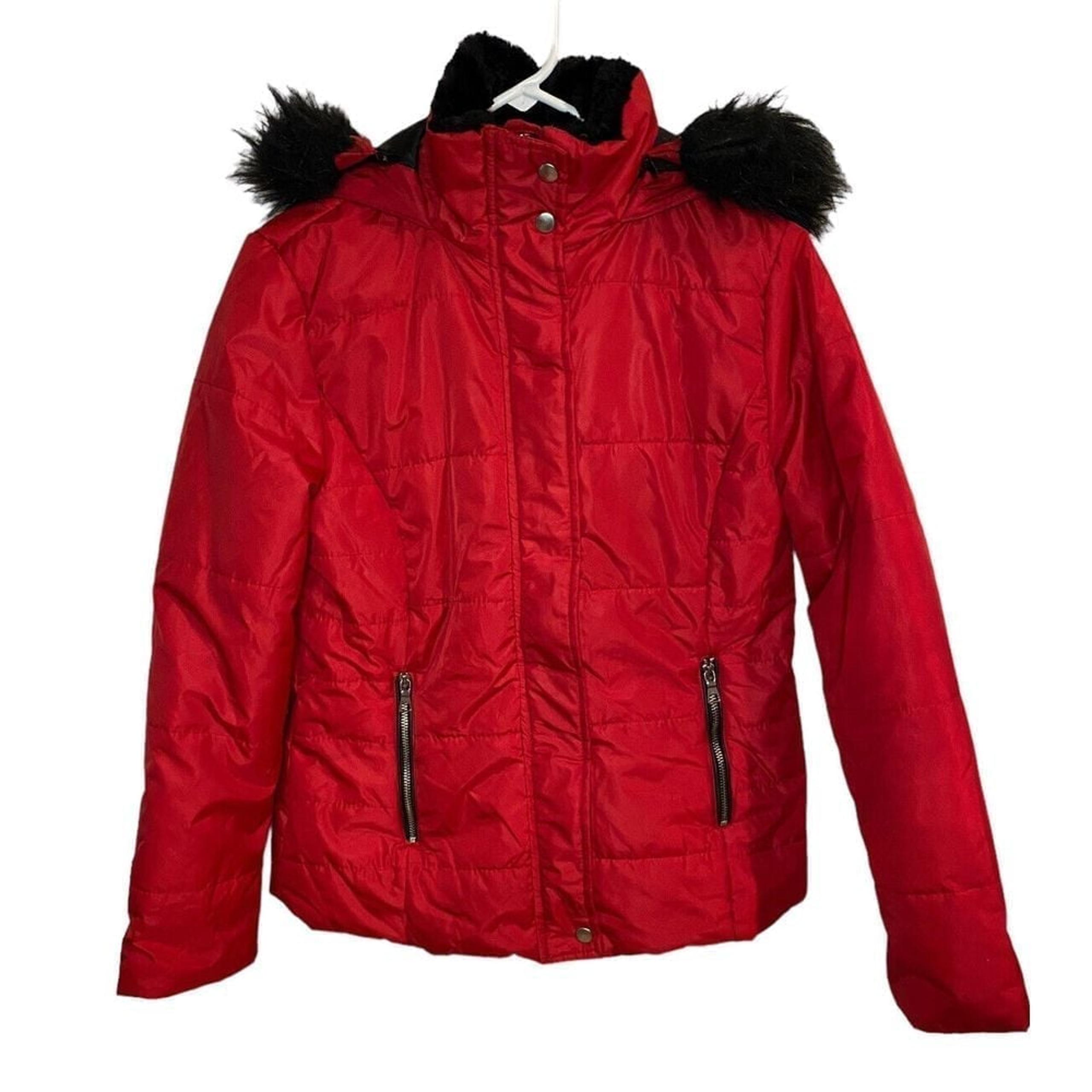 Ambiance Puffer Jacket Red Size Medium With Black Faux Fur Hood Ski