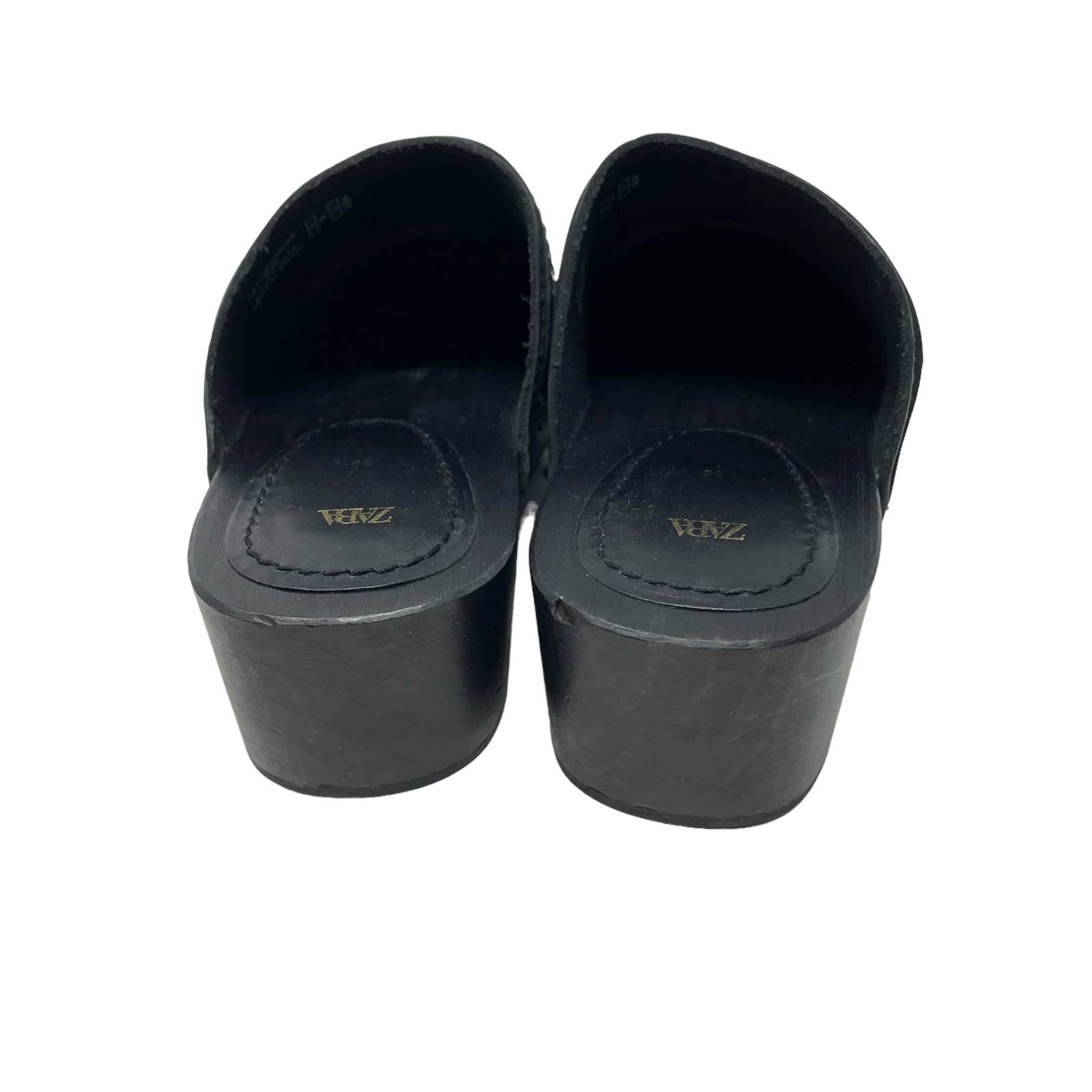 Zara Studded Wood and Leather Clogs Black Size 36 / US 6