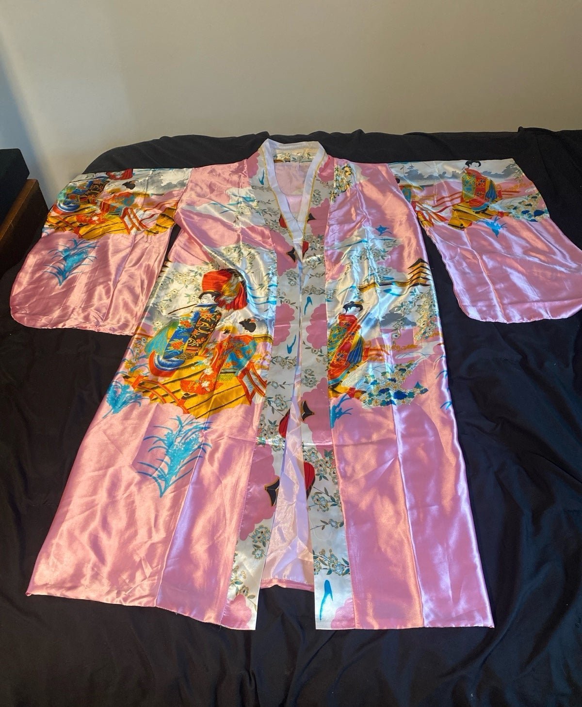 Japanese silk pink Kimono floral yukata bride nightgown