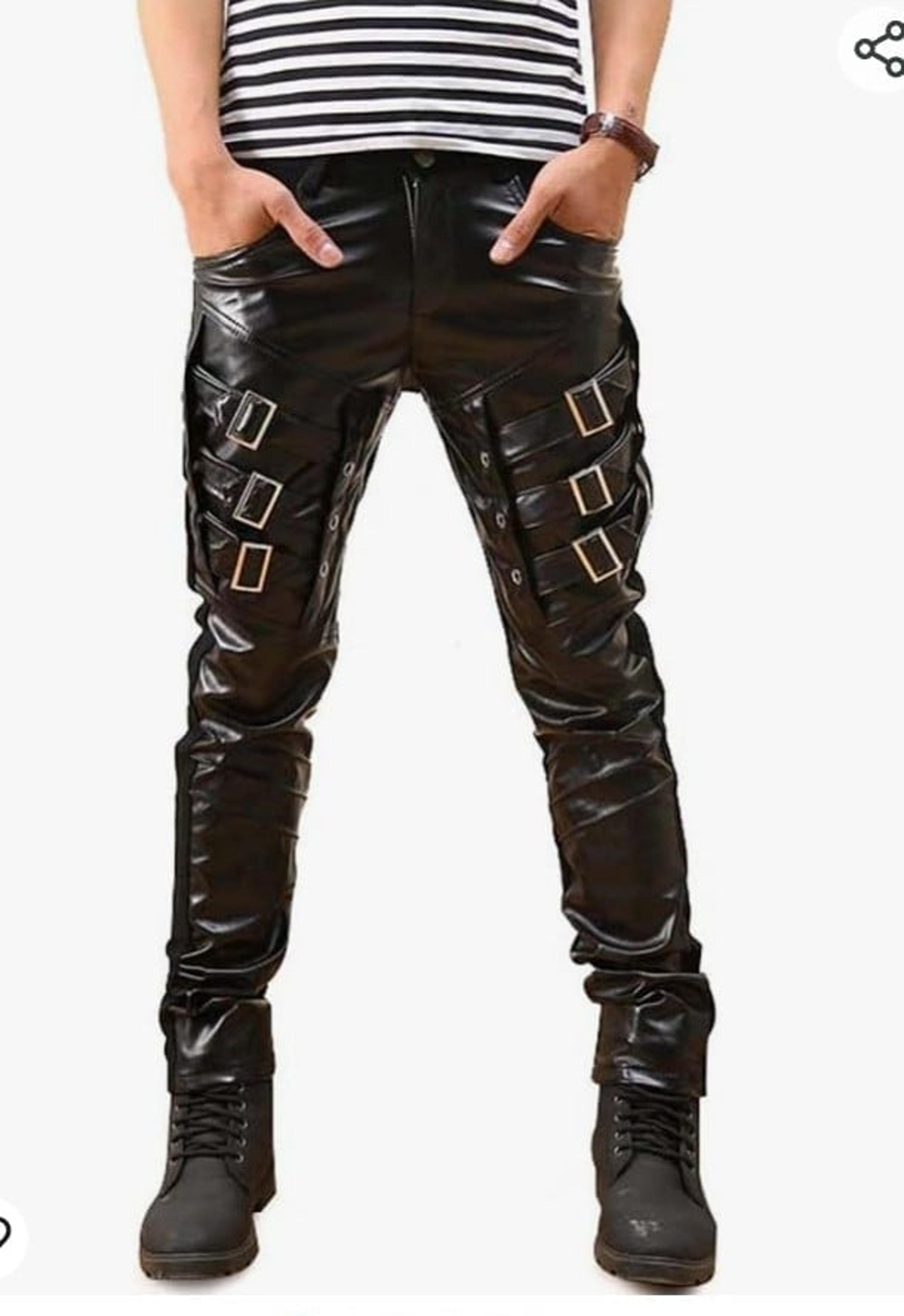Idopy Men`s Rock Punk Hip Hop Faux Leather Motocycle Pants