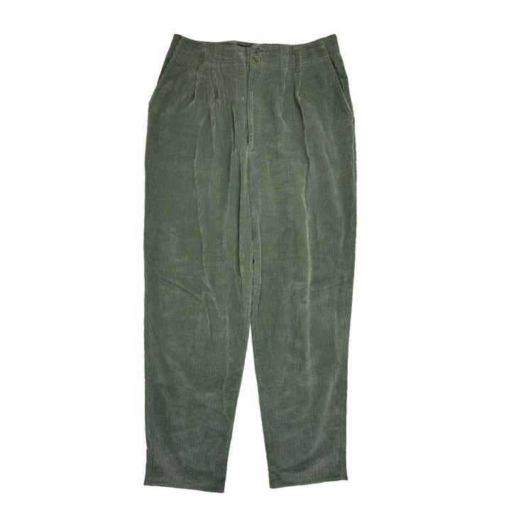 VTG 90s Womens 14 Wide Whale Corduroy Pleated Faded Chino Pants Green Streetwear