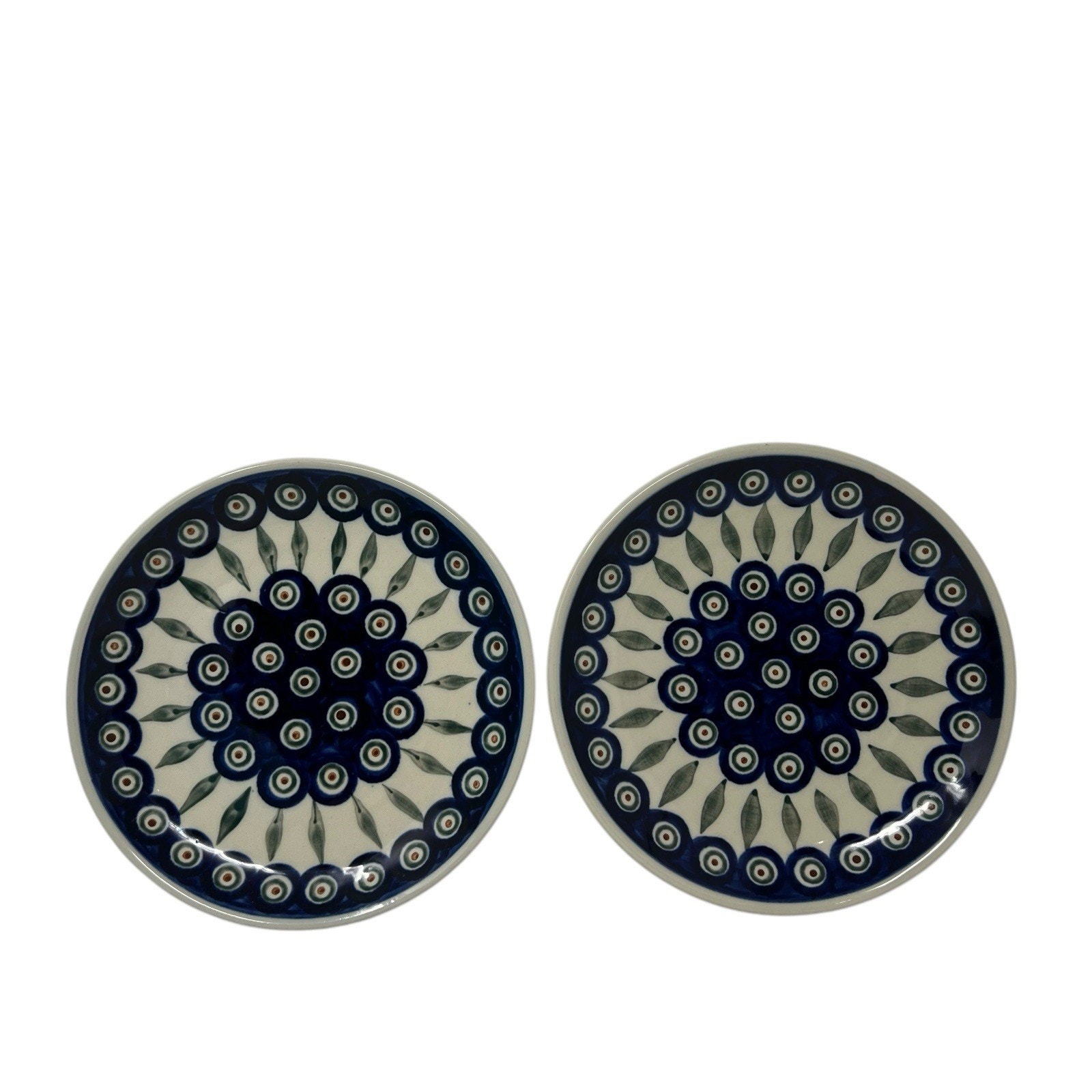 Lot Of 2 BOLESLAWIEC Polish Pottery Peacock 7.75” Lunch Salad Plates