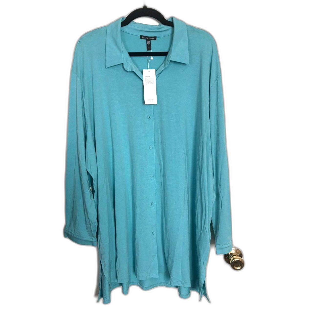 Women's Eileen Fisher Clare Jersey Stretch Classic Collar Shirt Size 3X NEW