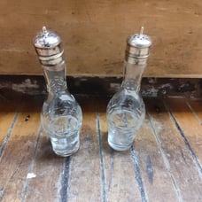 Antique silver plated etched salt and pepper shakers