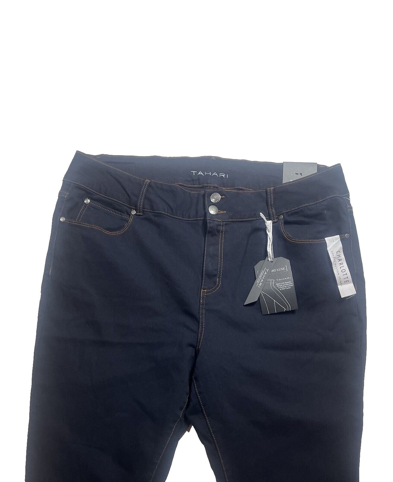 Tahari Charlotte Double Button Comfort Luxe Jeans Night Sky Wash Rinse Wash 24W