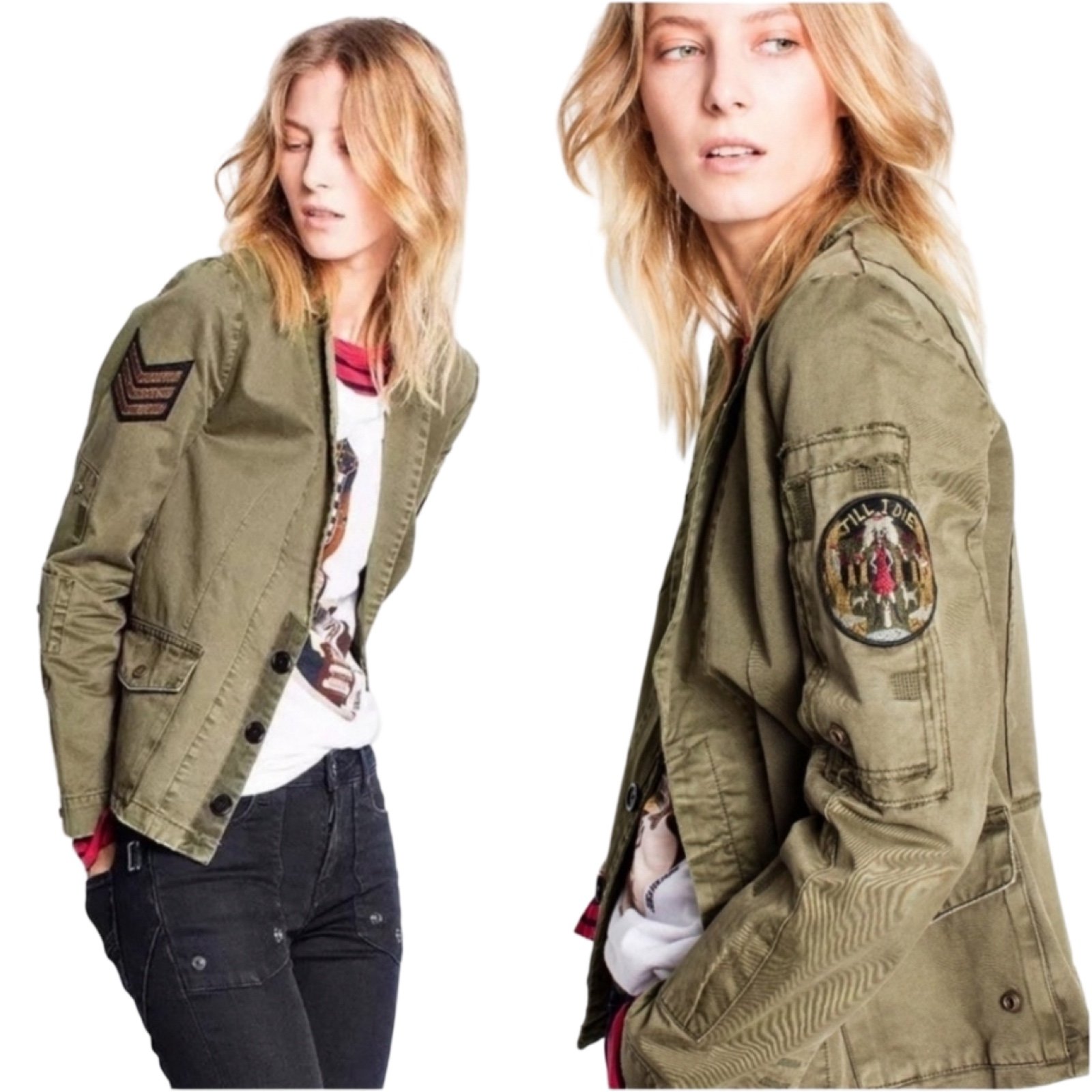 398 ZADIG & VOLTAIRE Virginia Grunge Spi Jacket Sz S Kaki