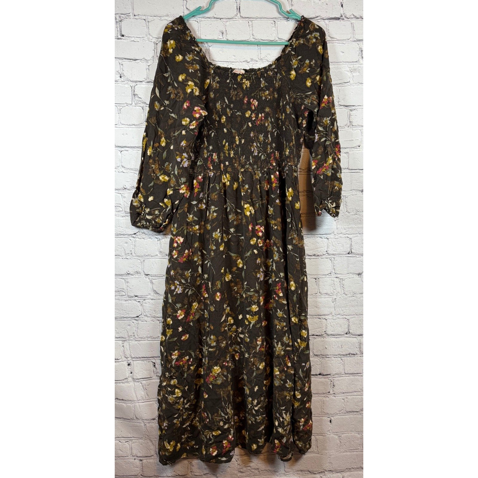 Casa Cabana Floral Midi Dress Smocked Casual Cottagecore Dress Size M