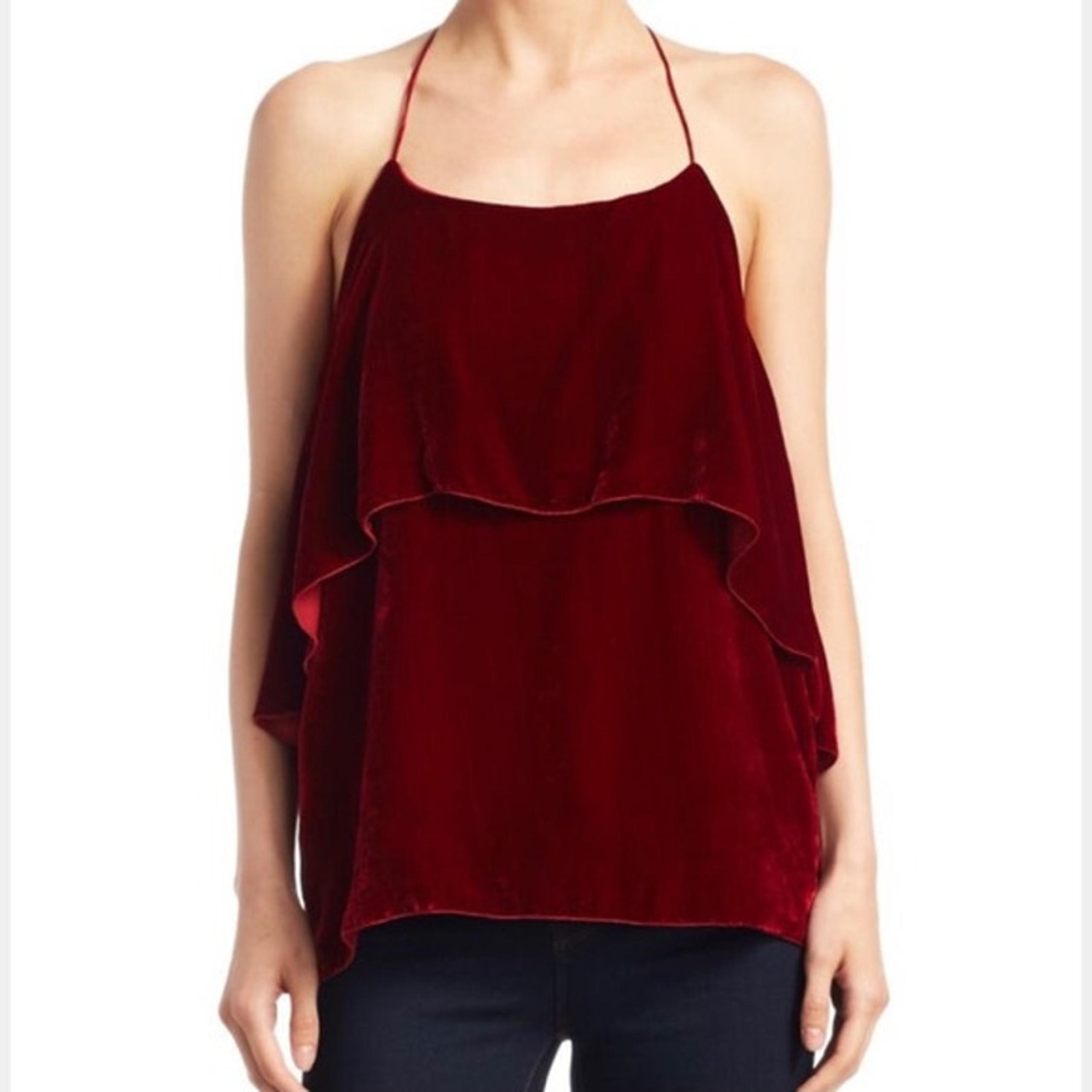 Alice + Olivia Size Medium M Marybeth Red Velvet Ruffle Layered Halter Tank Top