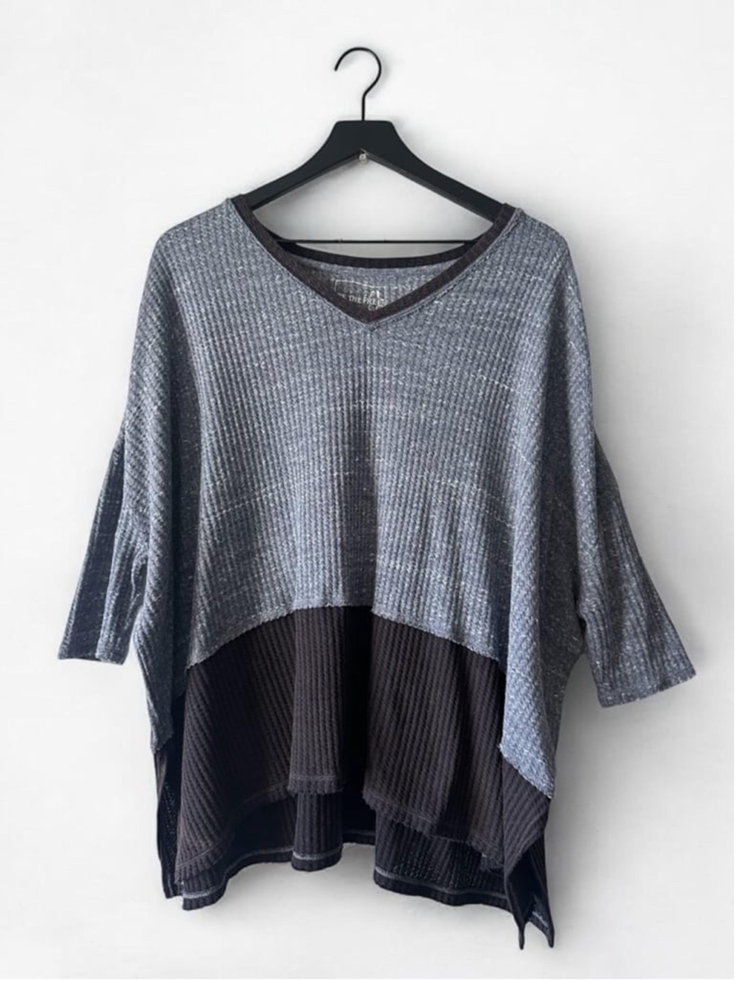 Free People We The Free Oversized Waffle Knit Top Women’s S Gray/Black