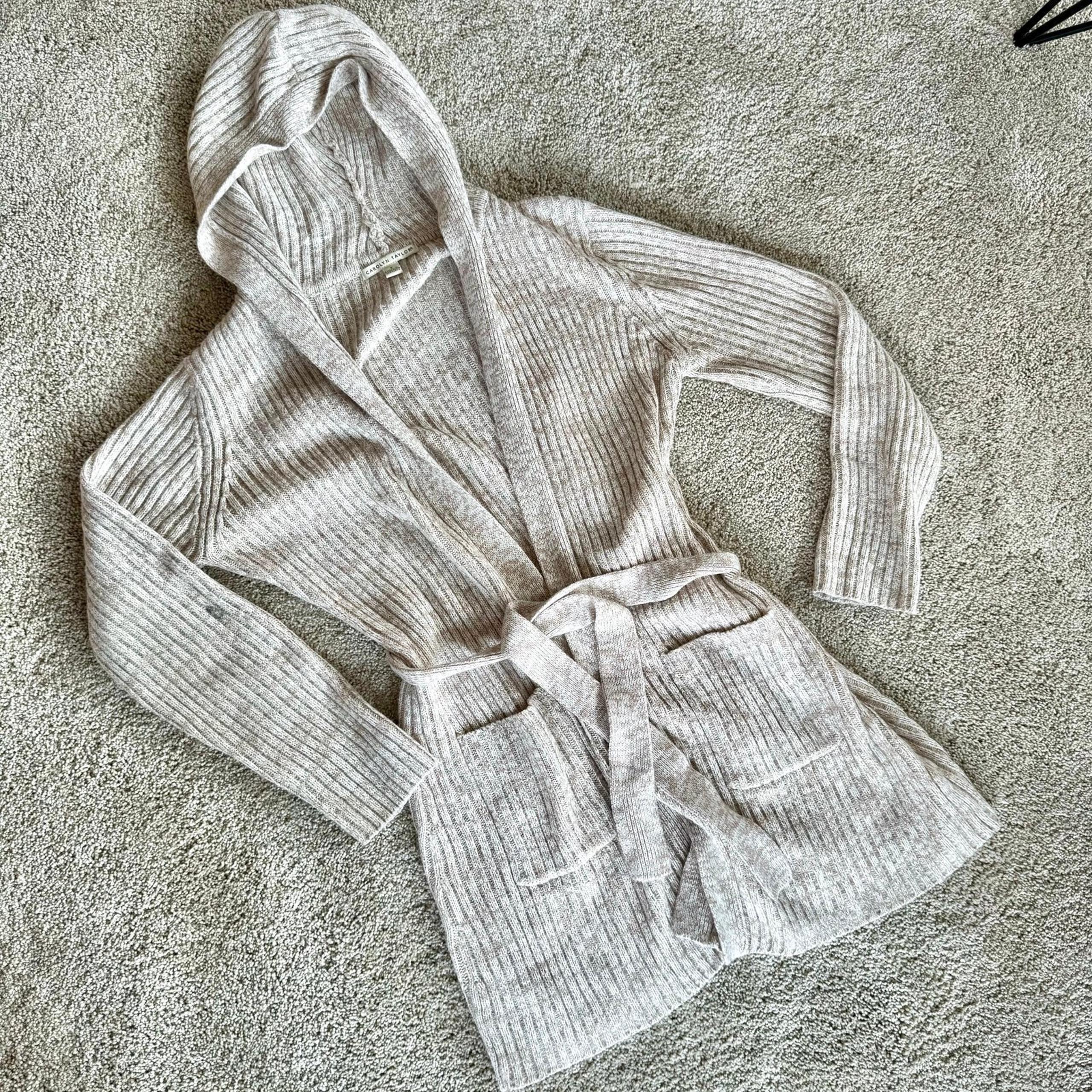 Carolyn Taylor - Women’s (S) Tan Knit Hooded Sweater Thick Cardigan