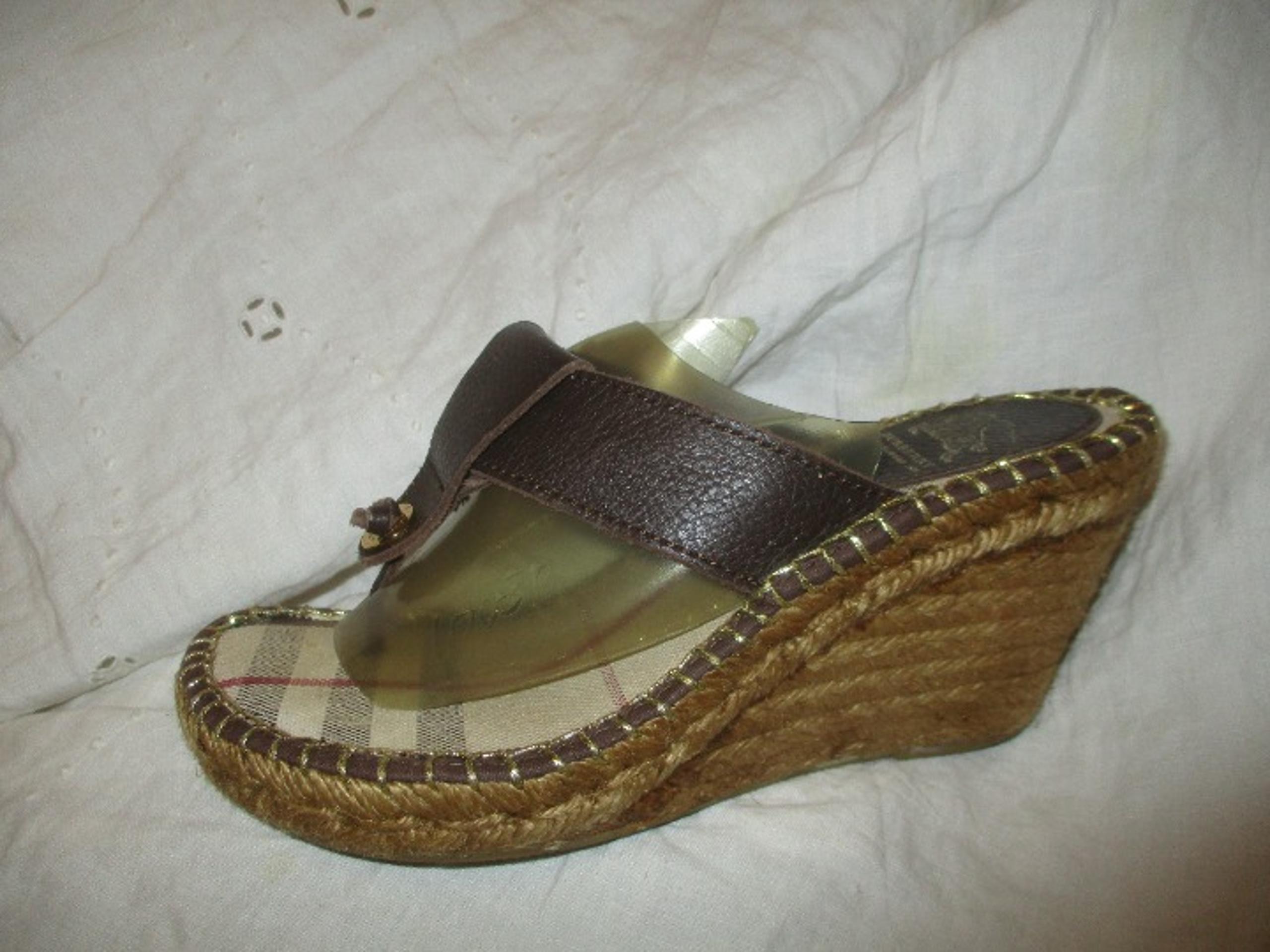 Burberry leather thong espadrille wedge sandals