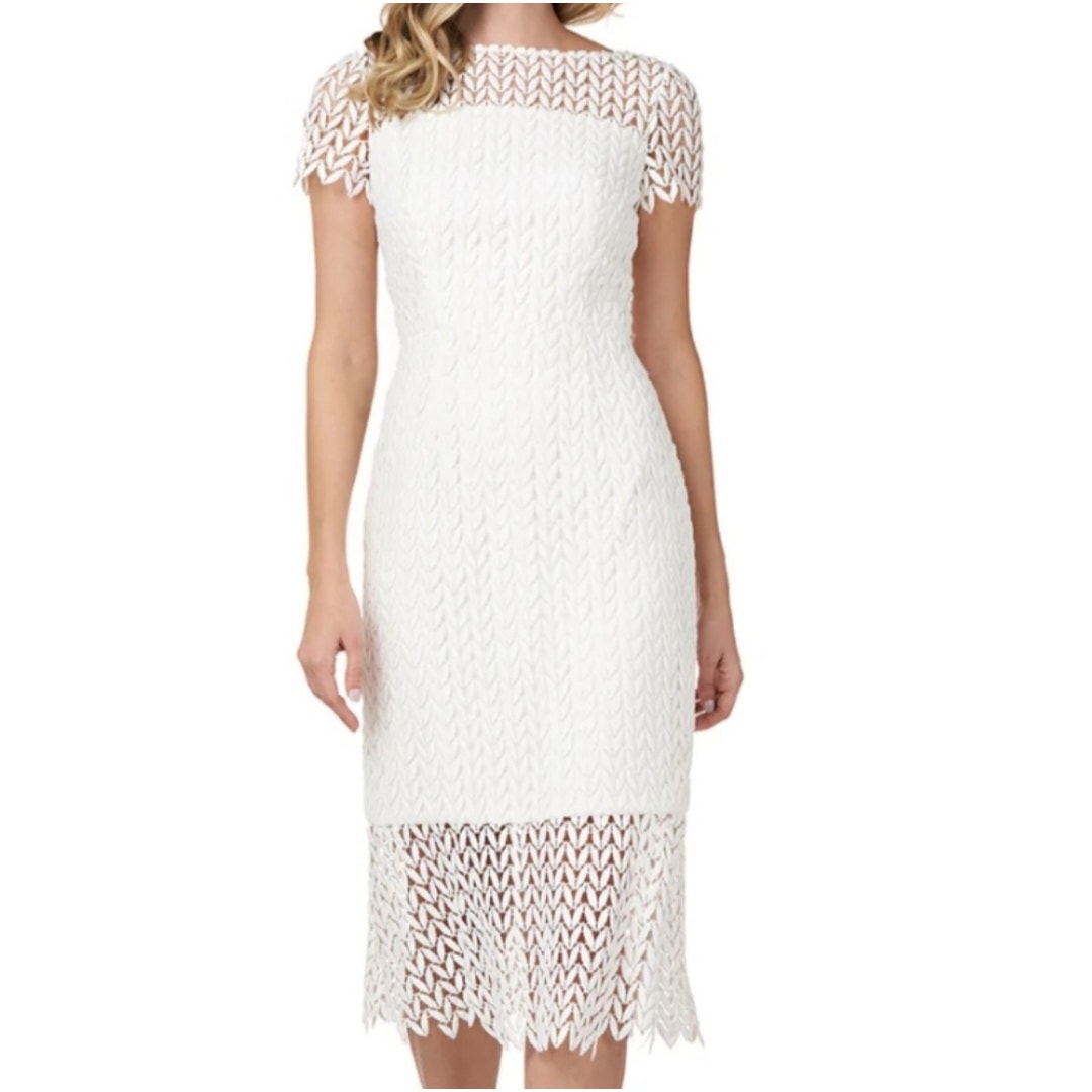 Kay Unger Tatum Floral Lace Midi Cocktail Dress Size 10