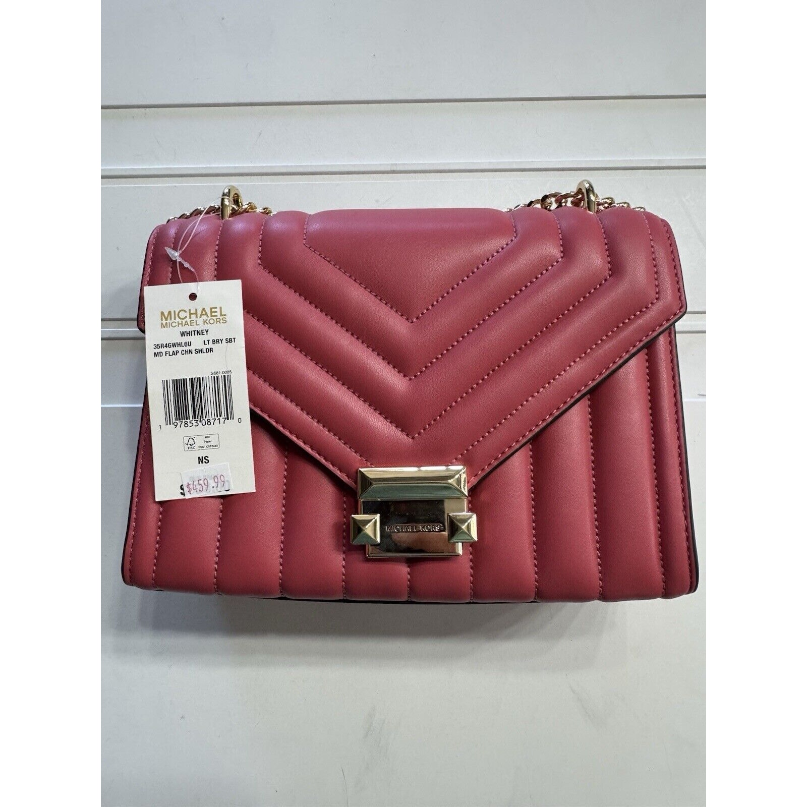 Michael Kors Whitney Medium Flap Chain Crosshody Bag Purse Berry Pink NWT 460
