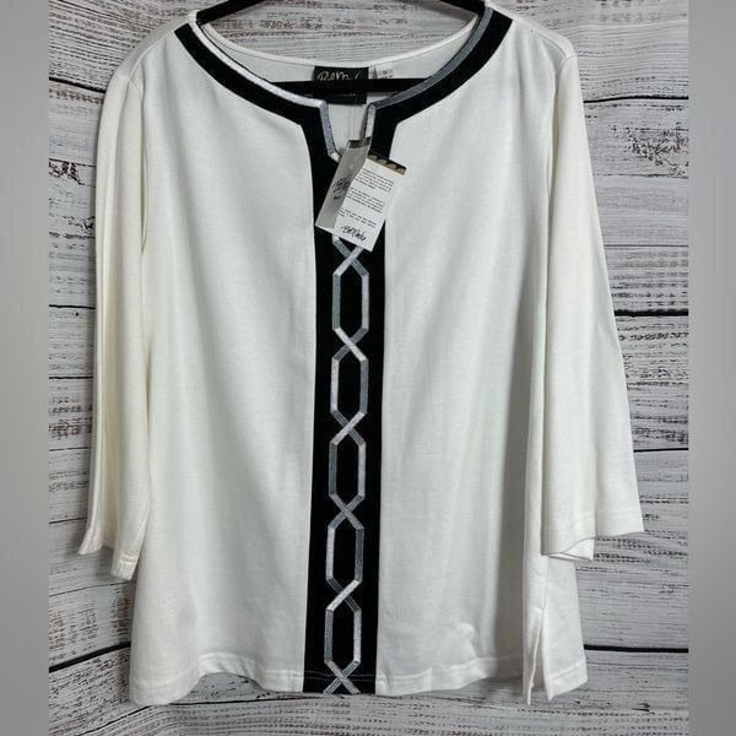 Bob Mackie Top Womens plus size 1X embroidered Cotton Tunic Bobo Art New