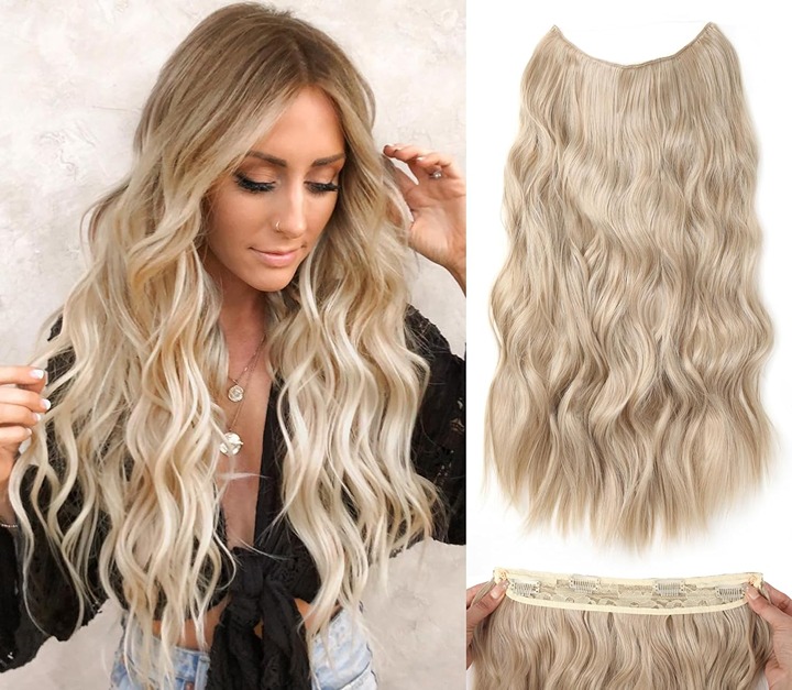 Halo Hair Extensions 20 Inch Invisible Wire Long Wavy Blonde Hair Extensions for