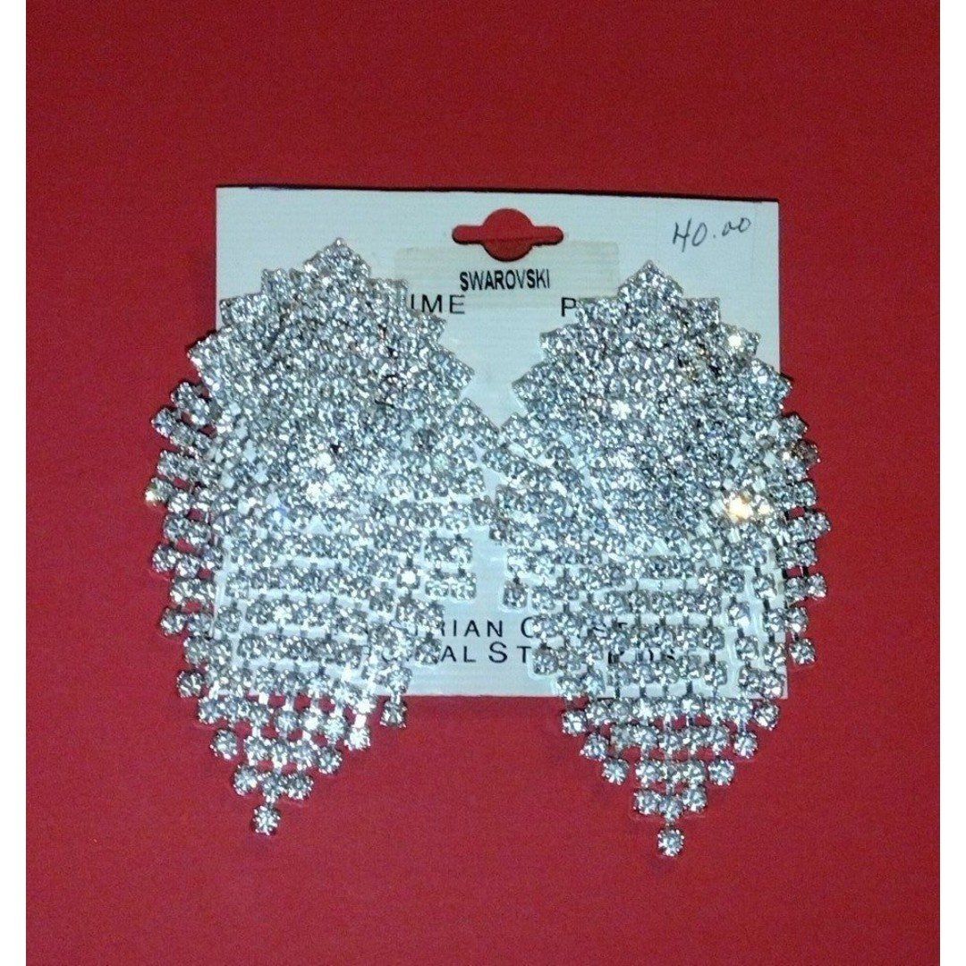 Swarovski Silver Runway Bridal Crystal Flexible Waterfall Clip On Earrings