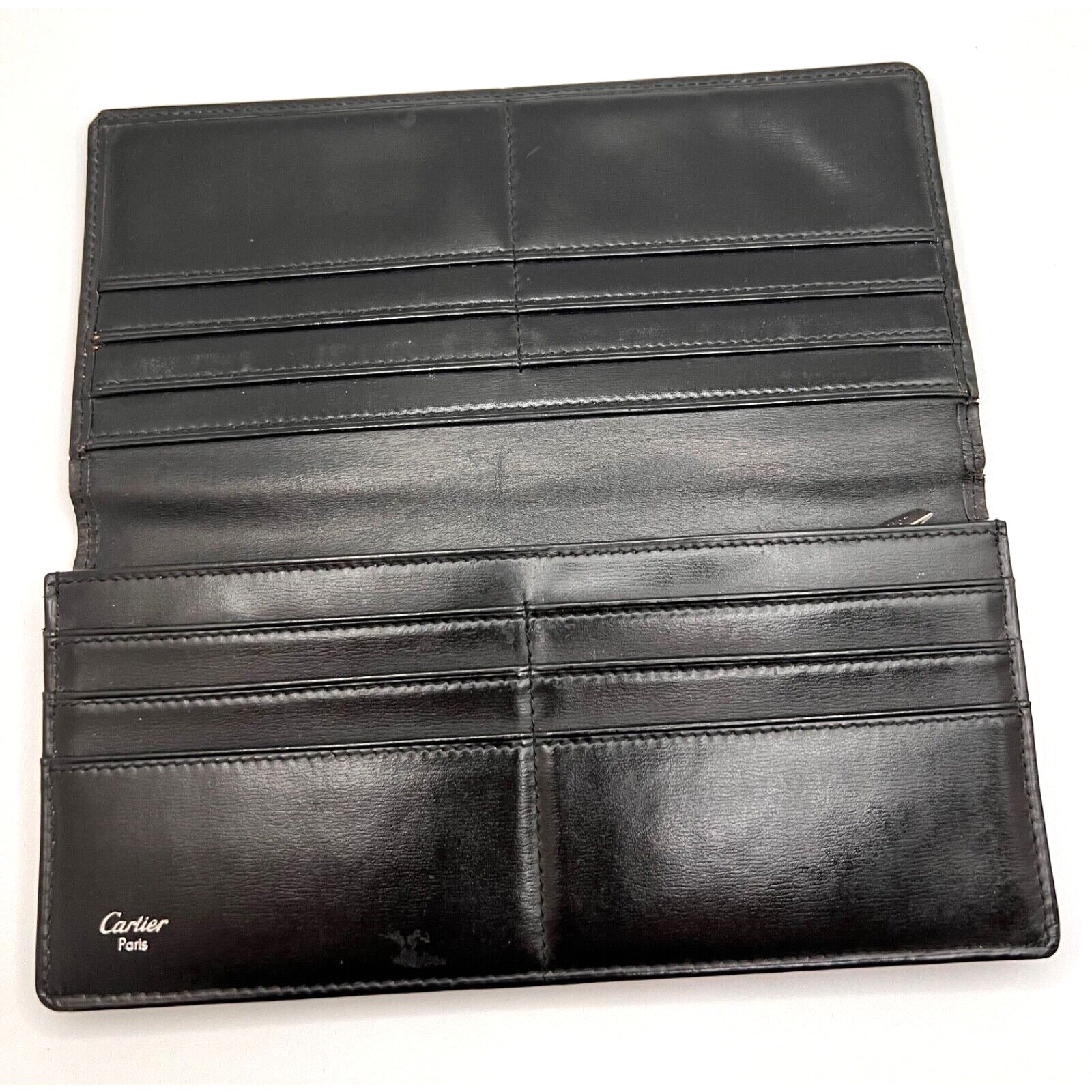 Authentic Black Cartier Pasha Leather Long Bifold Wallet