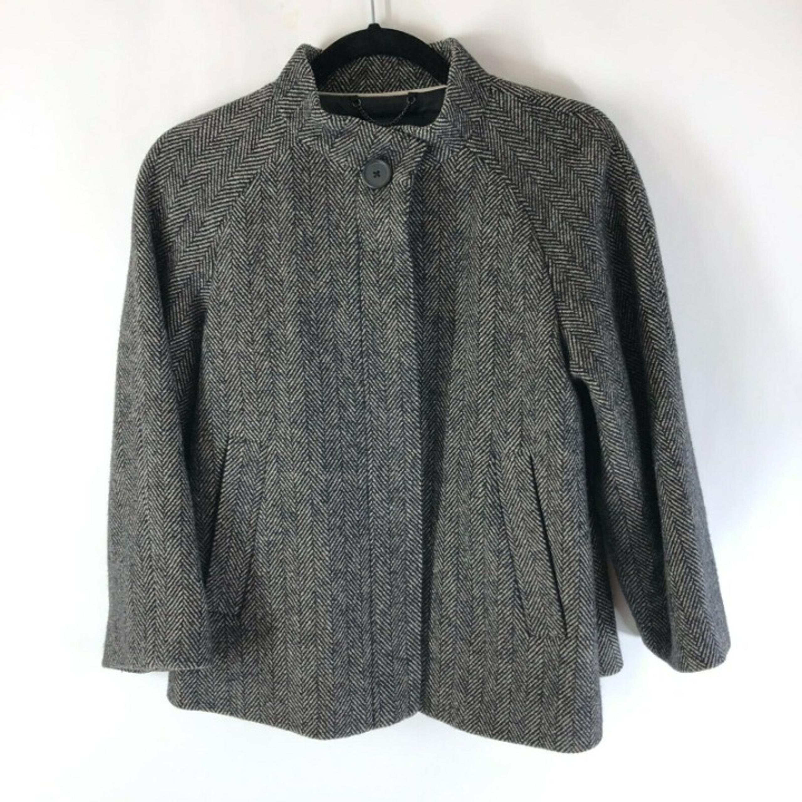 Banana Republic Womens Babydoll Jacket Wool Blend Herringbone 3/4 Sleeve Gray M
