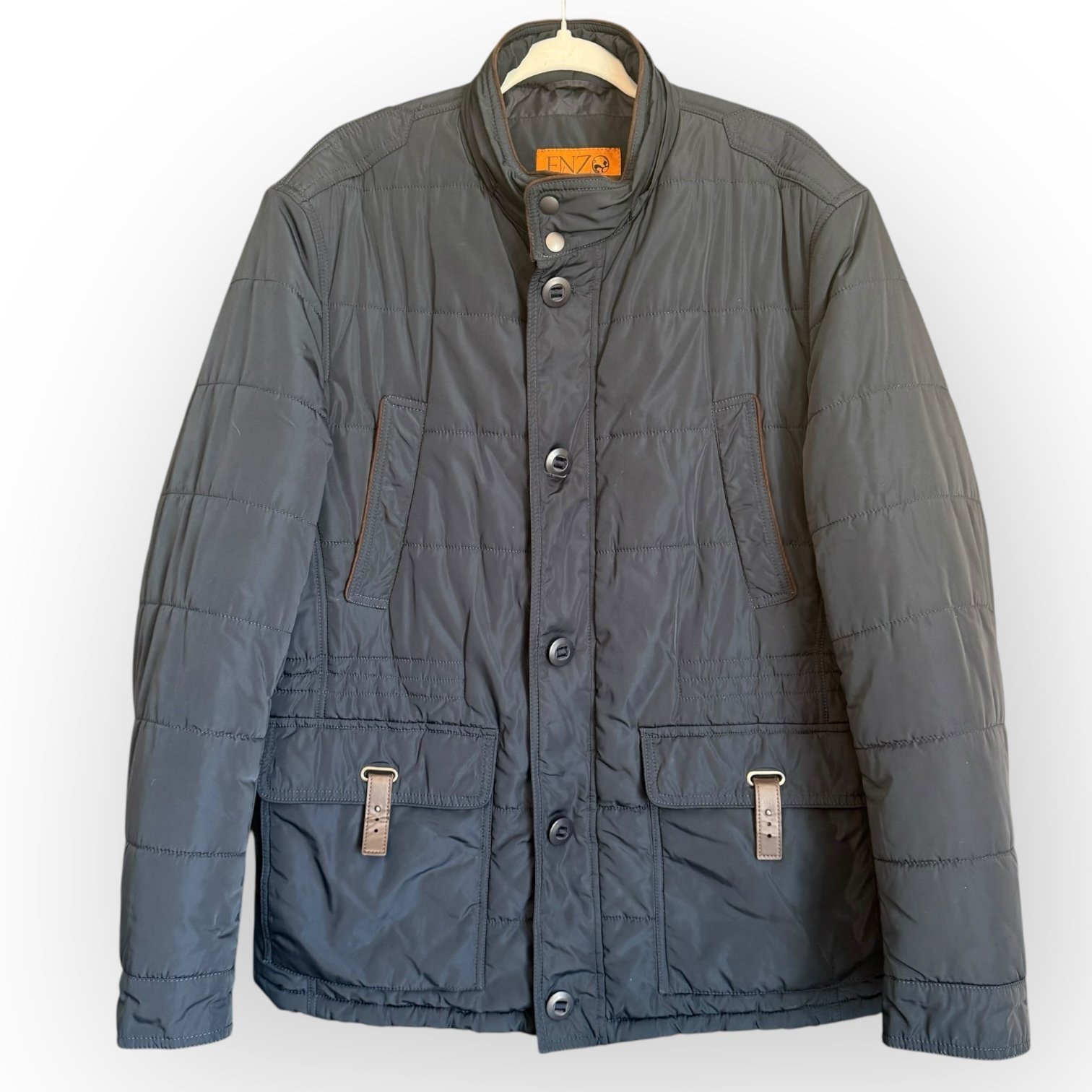 ENZO TOVARE Italy Quilted Full-Zip Navy Puffer Jacket, Men's Large