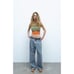 Zara Pom Pom Knit Sweater Vest Orange Green Blue Round Neckline Size Medium