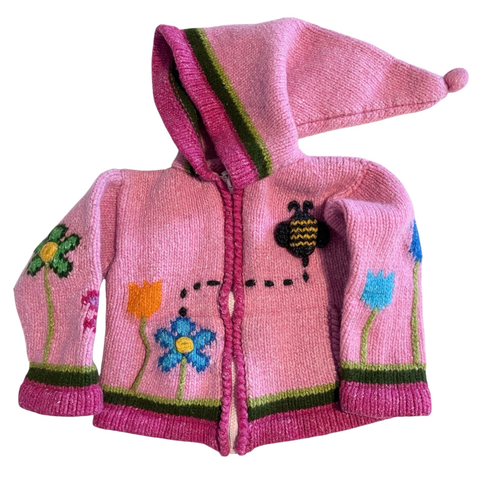 Toddler Girls Pink E.C.C floral bee whimsical hooded knit sweater jacket size 4