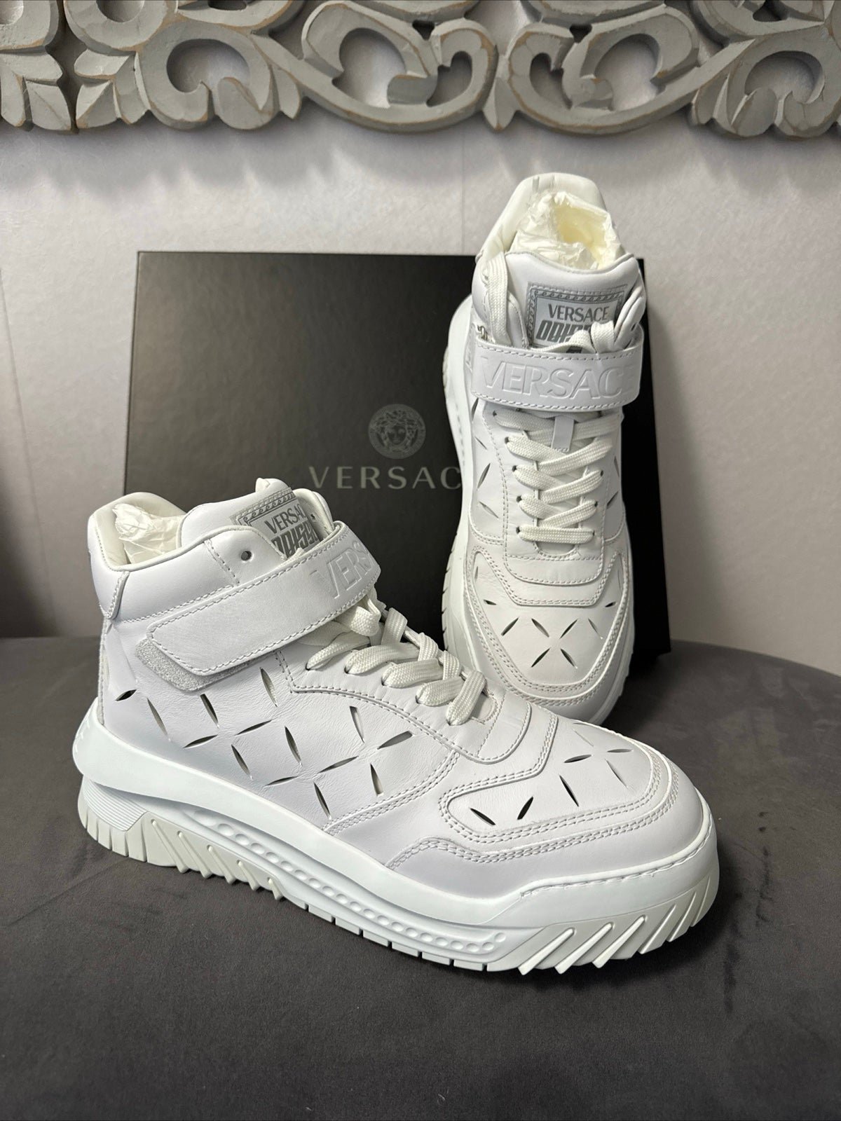 New Versace Slashed Odissea High Top Sneakers. White. Sz.44