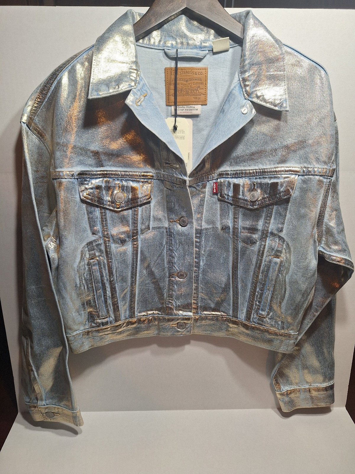 Levi's Premium Women Shrunken '90s Relaxed Fit Trucker Jeans Jacket Silver Sz M