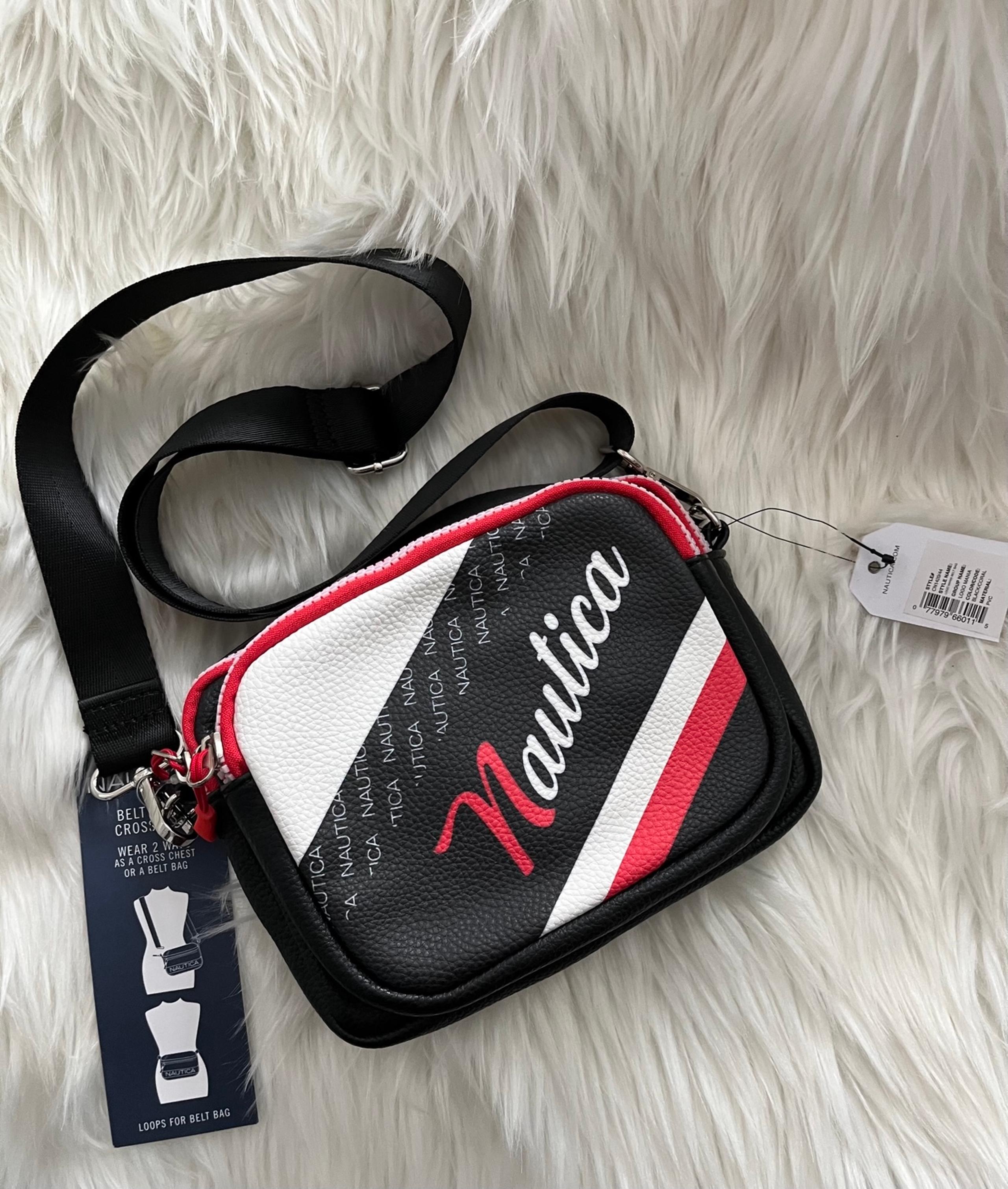 NWT Nautica Crossbody / Belt Bag Black White Red Wear 2 Ways