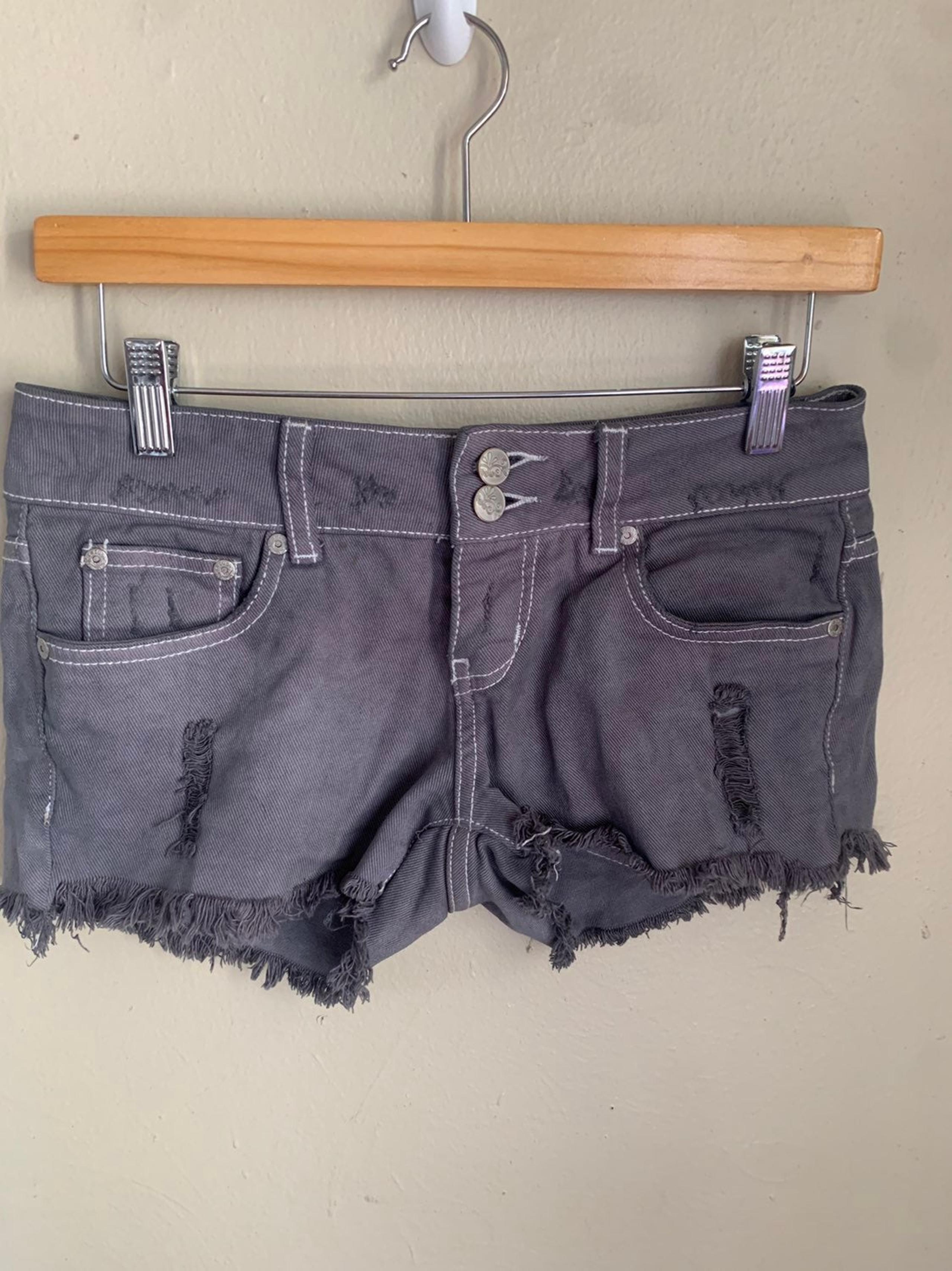 grey denim refuge shorts size 3 upcycled low rise early 2000s