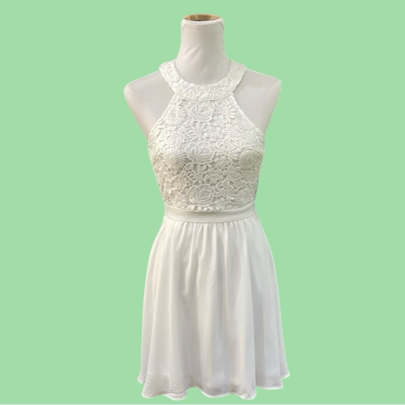 NWT Lulus White Mini Dress Crochet Lace Bodice Flared Skirt SZ XS
